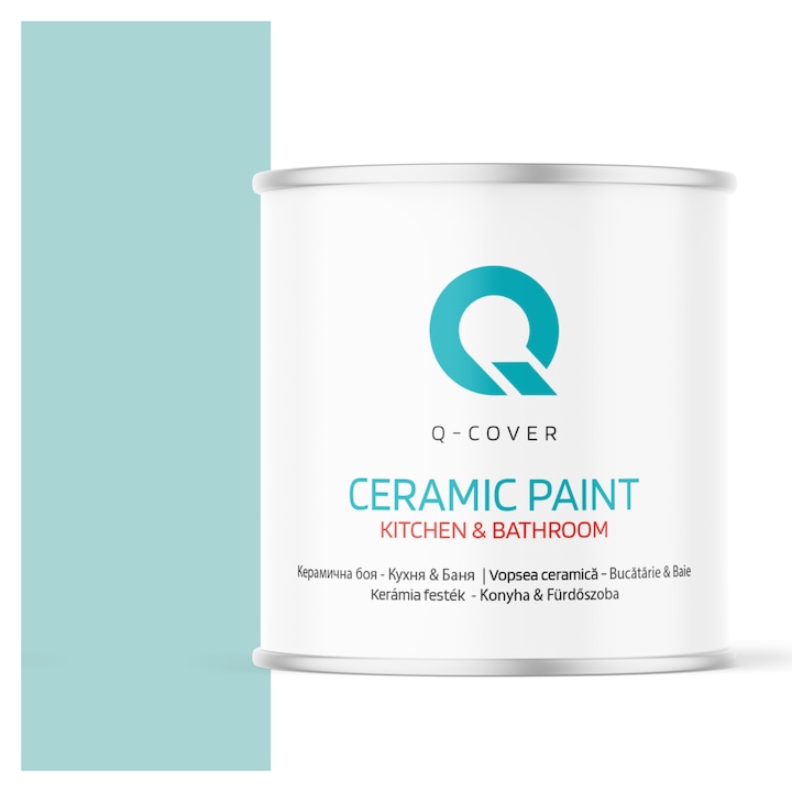 Vopsea lavabila ceramica Q-COVER Bucatarie & Baie, anti-mucegai, anti-bacterian, Turcoaz deschis H1462, 2L
