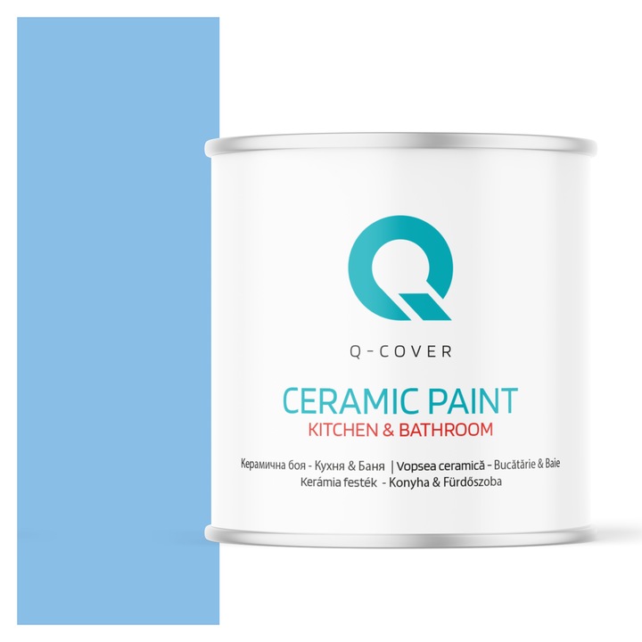 Vopsea lavabila ceramica Q-COVER Bucatarie & Baie, anti-mucegai, anti-bacterian, Albastru regal H0141, 2L