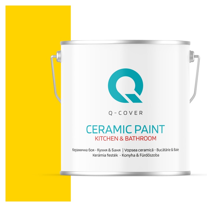 Vopsea lavabila ceramica Q-COVER Bucatarie & Baie, anti-mucegai, anti-bacterian, Galben intens H6967, 5L