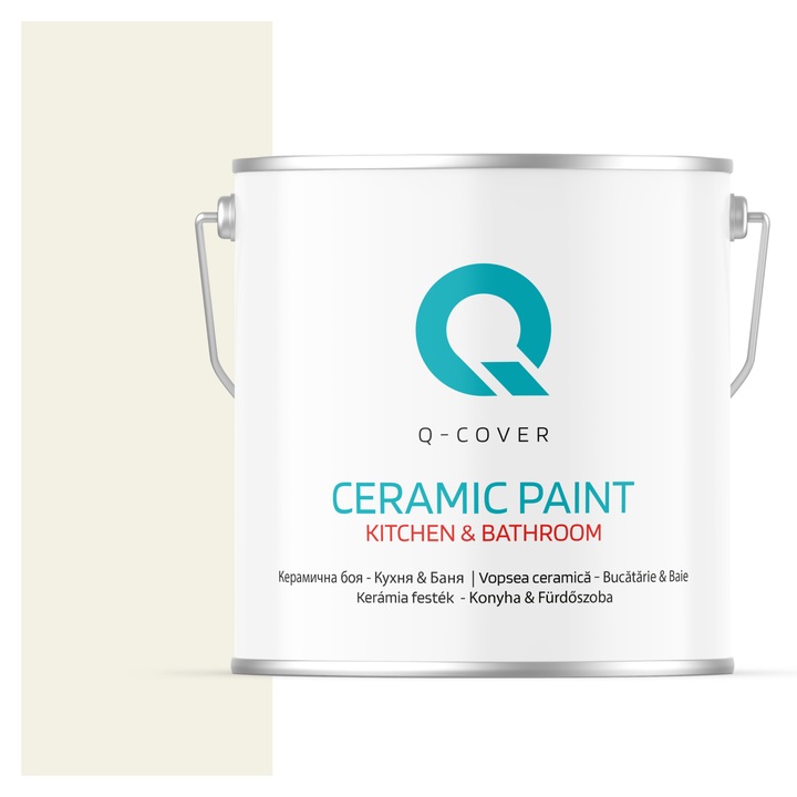 Vopsea lavabila ceramica Q-COVER Bucatarie & Baie, anti-mucegai, anti-bacterian, Alb cu tenta de galben H6984, 5L