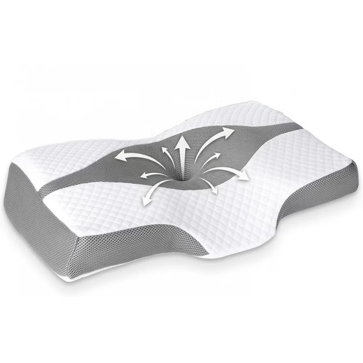 Perna De Dormit ORTOSAN®, Perna Ortopedica Cervicala, Din Spuma Cu Memorie, Design Ergonomic, Suport Pentru Gat Si Umeri, Fermitate Echilibrata, Eliberare A Presiunii Cervicale, Perna Ortopedica Cervicala Pentru Toate Pozitiile De Dormit, Alb