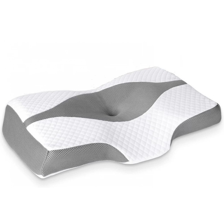 Perna De Dormit ORTOSAN®, Perna Ortopedica Cervicala, Din Spuma Cu Memorie, Design Ergonomic, Suport Pentru Gat Si Umeri, Fermitate Echilibrata, Eliberare A Presiunii Cervicale, Perna Ortopedica Cervicala Pentru Toate Pozitiile De Dormit, Alb