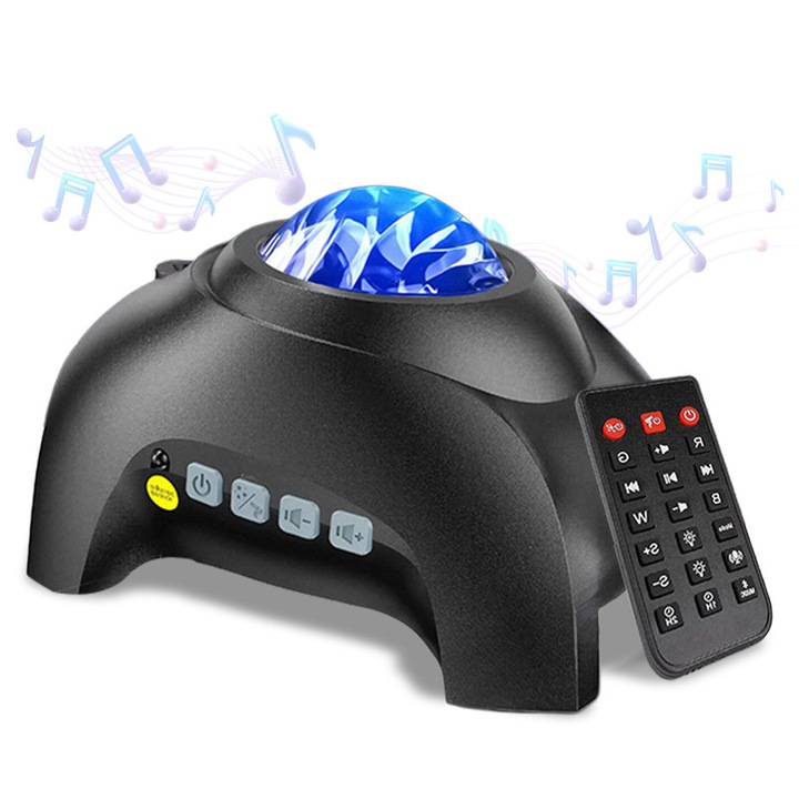 Proiector de Stele Xenomo® DREAM, 33 Efecte de Lumina, Aurora Boreala, Lampa LED cu Sunete Albe, Conectivitate Bluetooth, Difuzor, Control prin Telecomanda, Negru