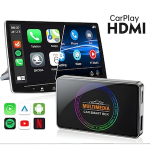 Adaptor Wireless Multimedia CarPlay & Android AutoKETYA®, AI Box, 4GB RAM + 32GB, Dual Wi-Fi 2.4/5GHz, Bluetooth 5.0, HDMI 4K UltrAHD, Screen Mirroring, Netflix, Youtube, Spotify, Waze, Maps, Control Vocal, Pentru Masini Cu CarPlay&AndroidAuto Din Fabrica