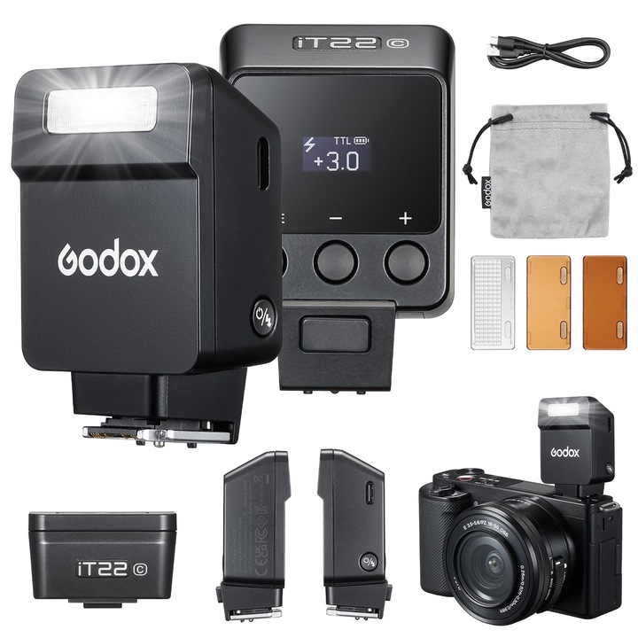 Godox iT22-C Flash for Canon, Mini TTL Flash with Intuitive Screen, 1.5s Recycle, 700 Full Power Flashes, USB-C Charge, Built-in Battery, Pocket Flash Speedlight