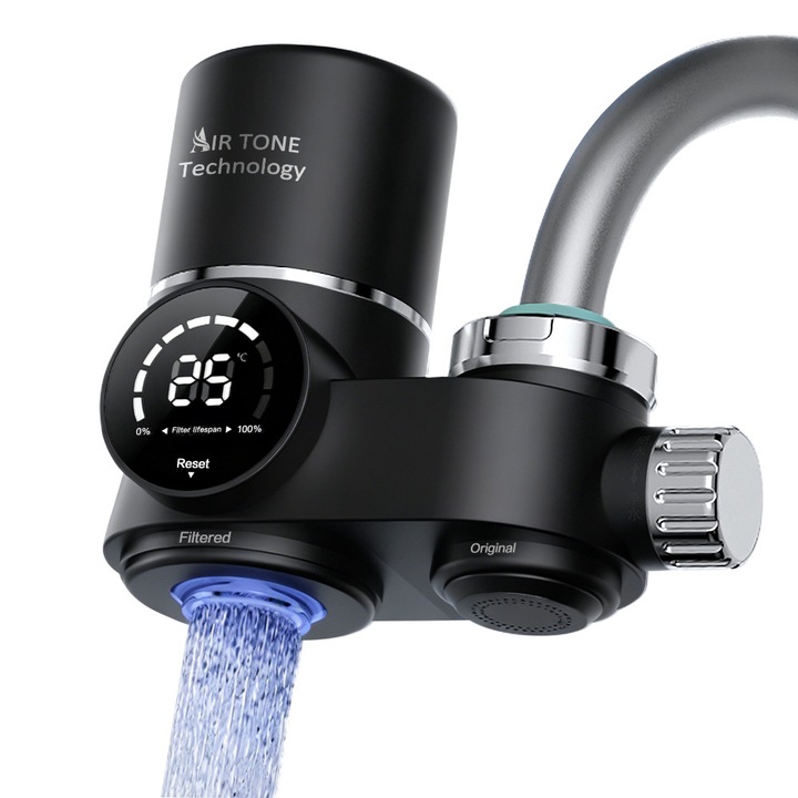 Filtru de apa potabila pentru chiuveta cu montare pe baterie, Purificator de Apa cu afisaj LED, 8 stagii de filtrare, Reduce Plumbul, Clorul si Metalele Grele, include 1 filtru, Negru