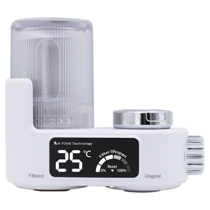 Filtru de apa potabila pentru chiuveta cu montare pe baterie, Purificator de Apa cu afisaj LED, 8 stagii de filtrare, Reduce Clorul, Plumbul si Metalele Grele, include 1 filtru, ALB