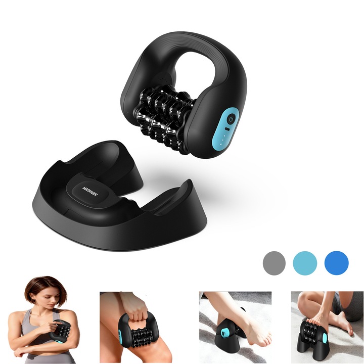 Aparat de masaj cu rola percusiva pentru intregul corp – Automat cu suport hands-free pentru spate, gambe si picioare, fara fir, reincarcabil, 3 viteze, baterie 1800 mAh, relaxare si usor de utilizat