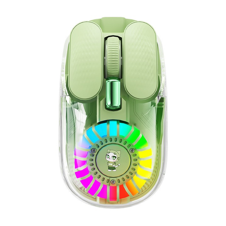 Mouse wireless OLOEY, transparent, RGB, conectare pentru 3 dispozitive, verde, standard