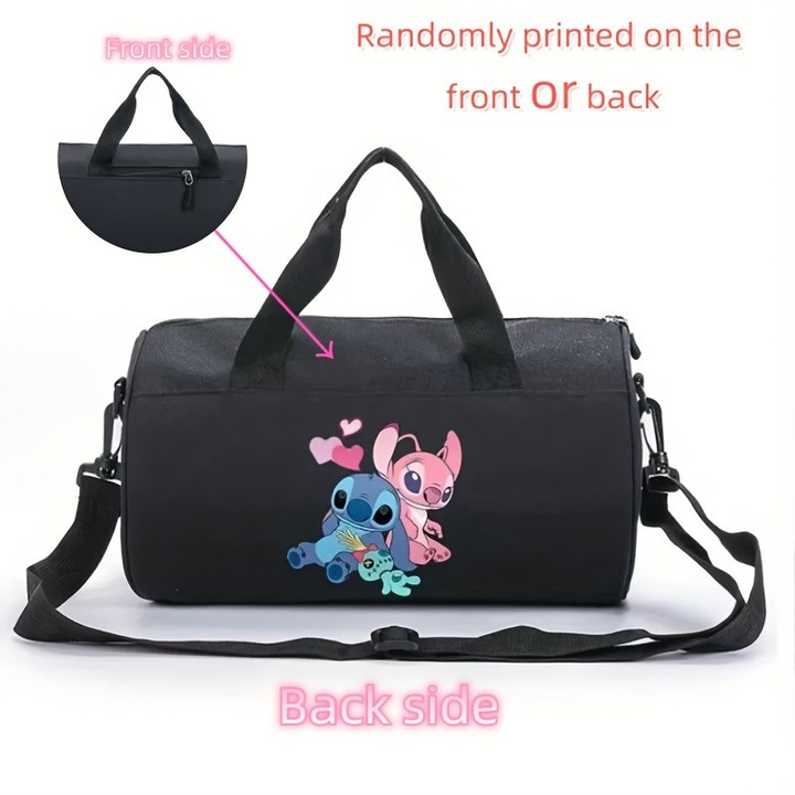 Stitch és Angel utazó és sporttáska - Többfunkciós fitnesztáska gyerekeknek és tinédzsereknek, rózsaszín/fekete, állítható pánt, ideális utazáshoz vagy edzőterembe
