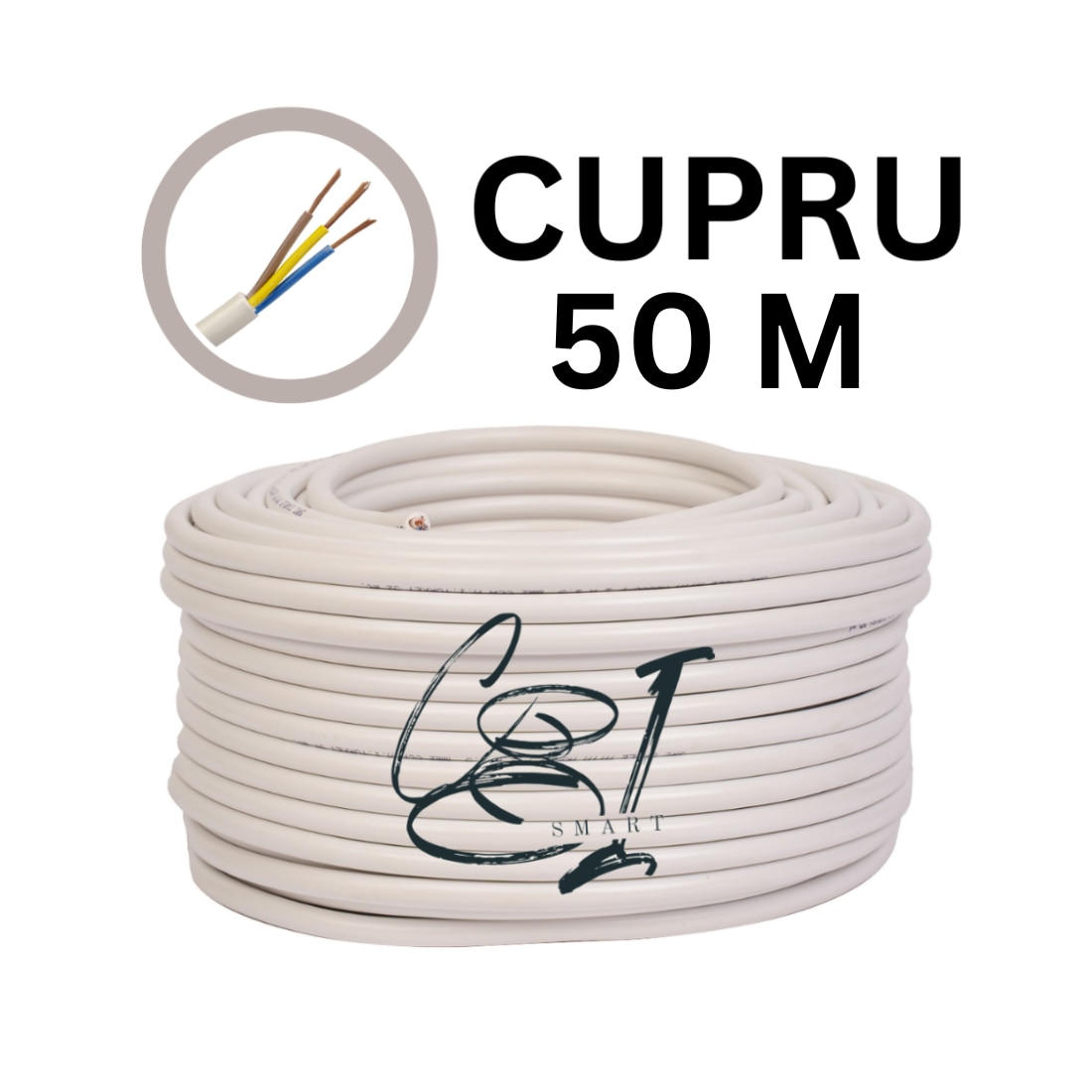 Cablu electric din cupru 3x2.5 mm², 50 m, flexibil, MYYM, izolatie PVC ...