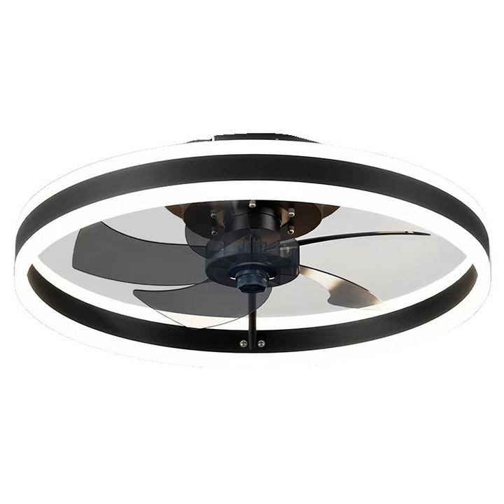 Ventilator de tavan cu telecomanda, iluminare ajustabila, functionare silentioasa, negru, 50cm