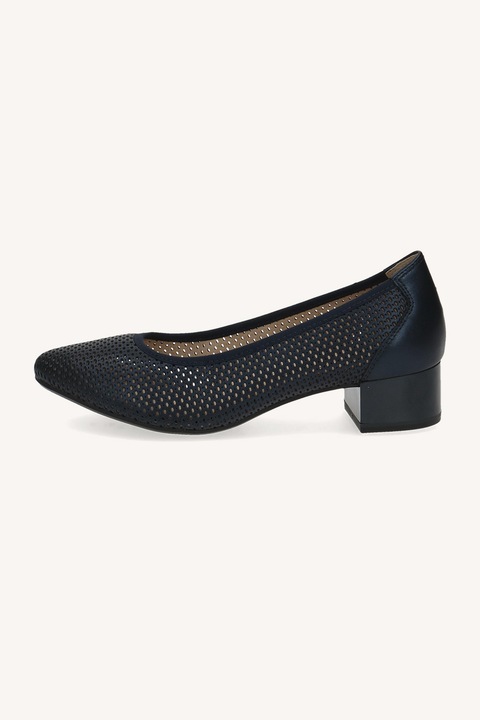 Caprice, Pantofi de piele cu varf migdalat si design perforat, Albastru ultramarin