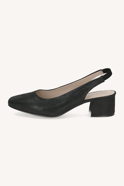 Caprice, Pantofi slingback din piele cu toc masiv, Gri antracit