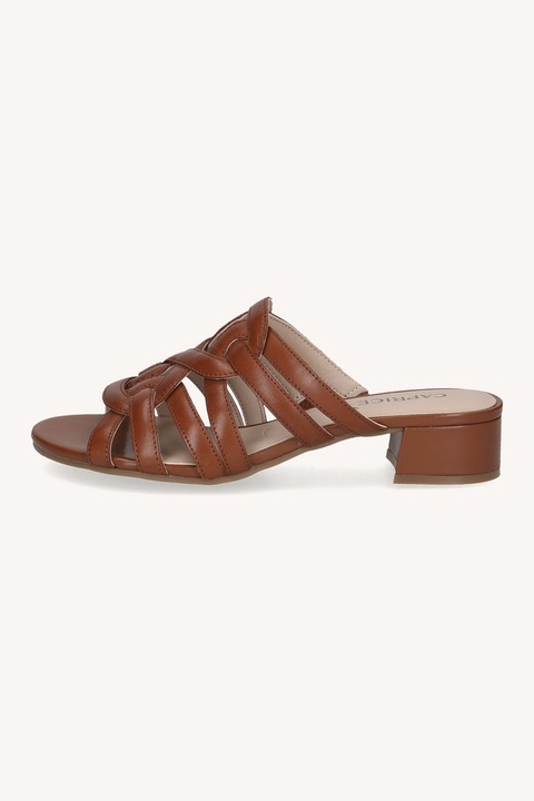 Caprice, Papuci din piele cu toc masiv, Maro cognac, 39