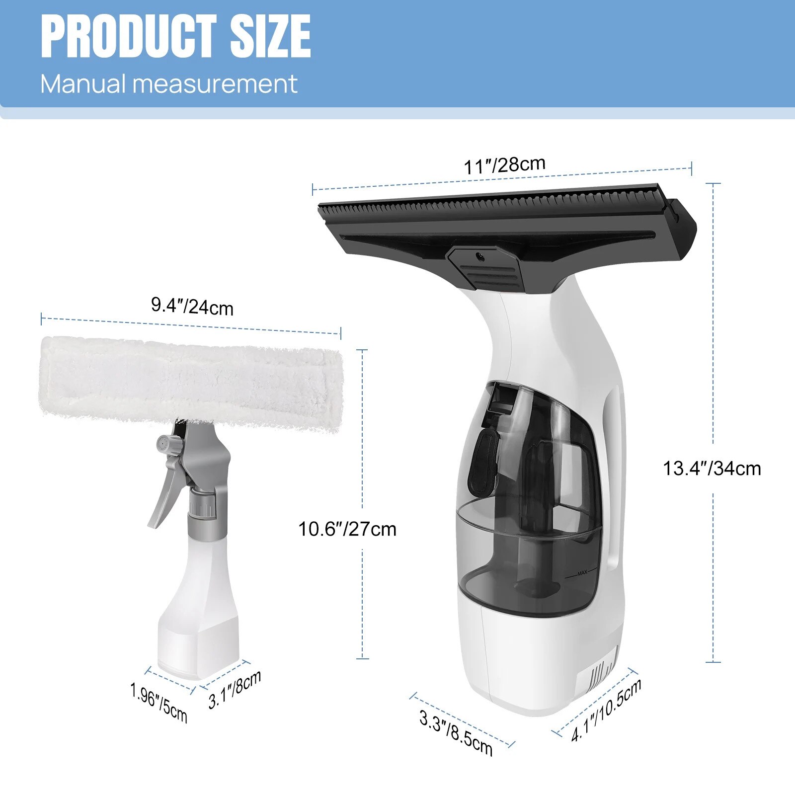 Aspirator de fereastra fara fir, 20W, 2000Pa, 3500mAh, 150ml rezervor apa, 50 minute timp de lucru, accesorii incluse