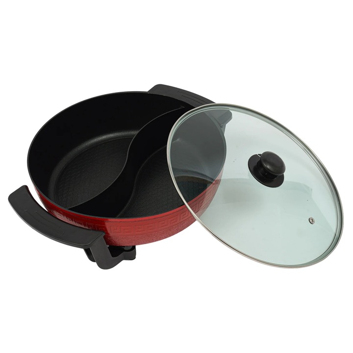 Oala multifunctionala, 6L, rosu-negru, pentru prajit, fiert, tocana