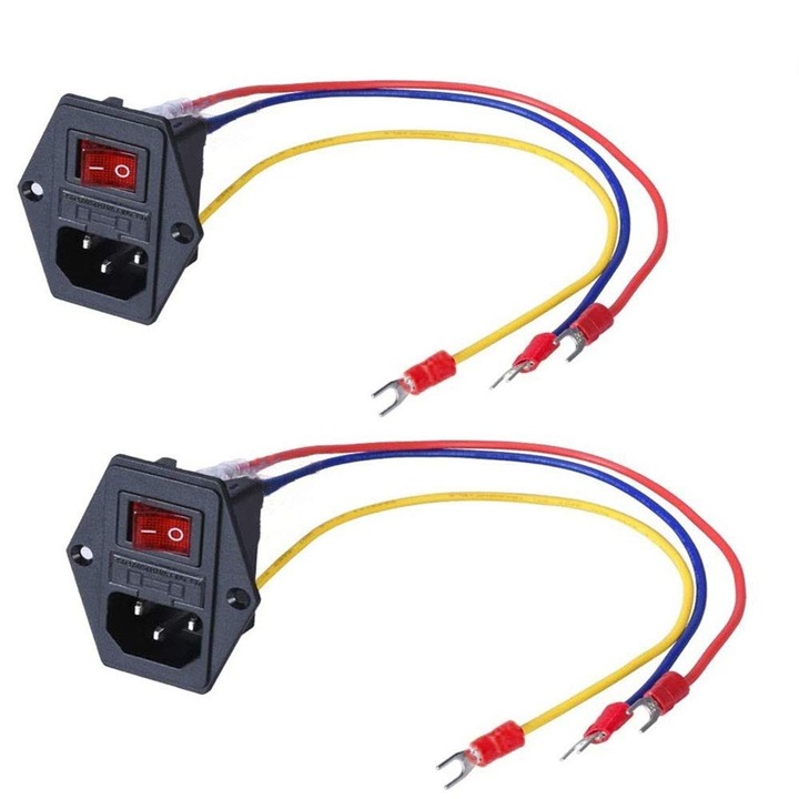 Set prize cu intrerupator On/Off, 3 pini, 10A, 250V, 5.8x4.8x3.4cm