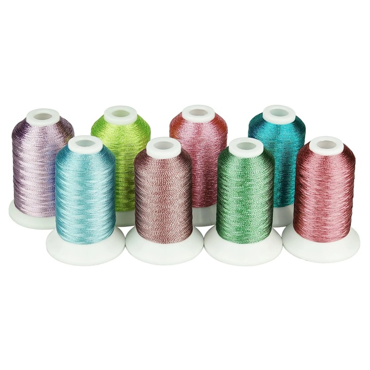 Set Ata De Brodat 8 Bobine, 500 m, Culori Metalice Candy