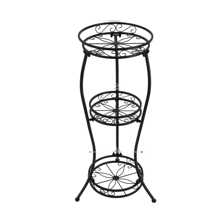 Fém virágtartó, 3 szintes, fekete, különböző méretek