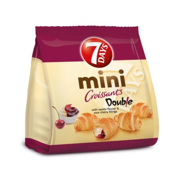 Mini croissante cu umplutură vanilie și cireș, 180g, 7 Days