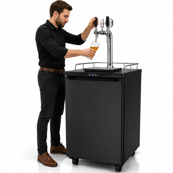 Dozator de bere draft BeerToGo®, Frigider Mobil, 2 Robineti, Rezistent la rugina si intemperii, Perfect pentru terasa, bucatarie de vara, Potrivit pentru spatii comerciale, evenimente, Volum maxim 40L, Inox, 70x70x170cm