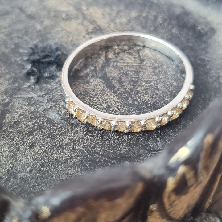 Inel argint 925, argint rodiat, cu piatra Citrin, dimensiune 16.5mm(US6), cu piatra semipretioasa