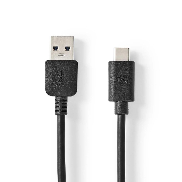 USB кабел, USB 3.2 Gen 1, USB-A мъжки, USB-C™ мъжки, 60 W, 5 Gbps, никелиран, 2,00 м, кръгъл, PVC, черен, кутия