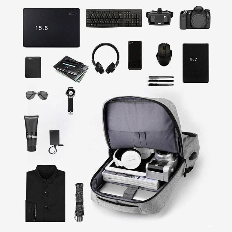 Rucsac Multifunctional pentru laptop pana la 15,6 inch, Design Slim, Port USB, 7 Compartimente, Bretele ajustabile, culoare Gri
