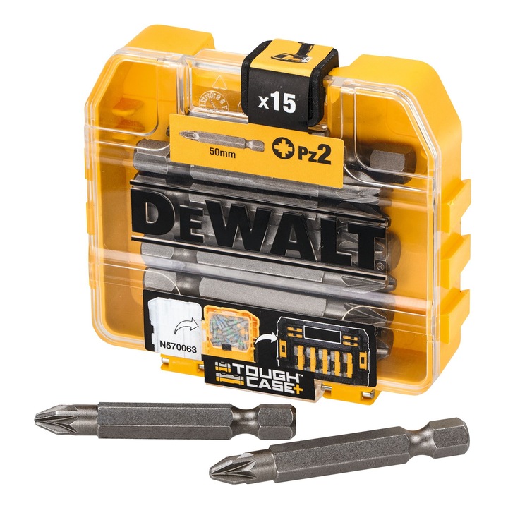 Set DeWALT cu 20 de seturi de biți PZ2 50mm, rezistență mare, cutie de depozitare compactă