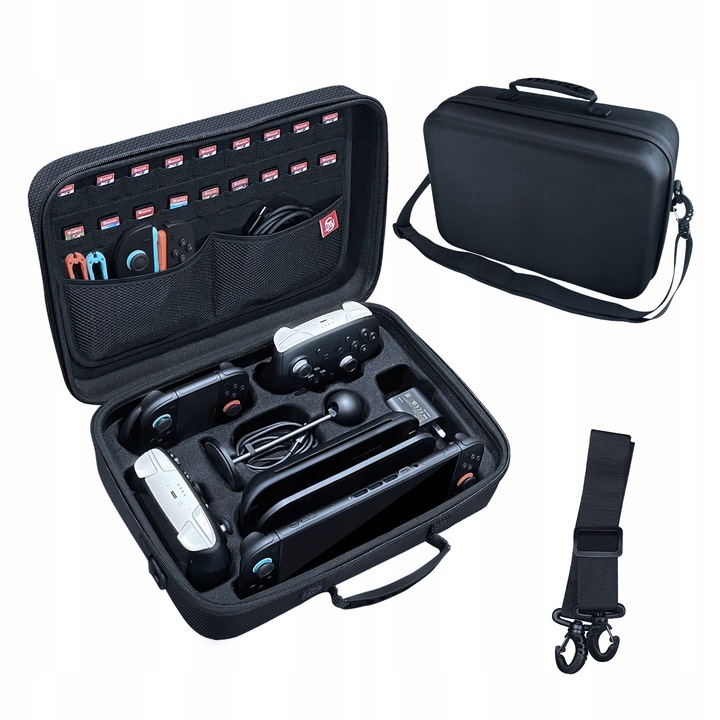 Geantă de transport JYS XXL pentru Nintendo Switch 2, impermeabilă, rigidă, neagră, 36x25x14cm
