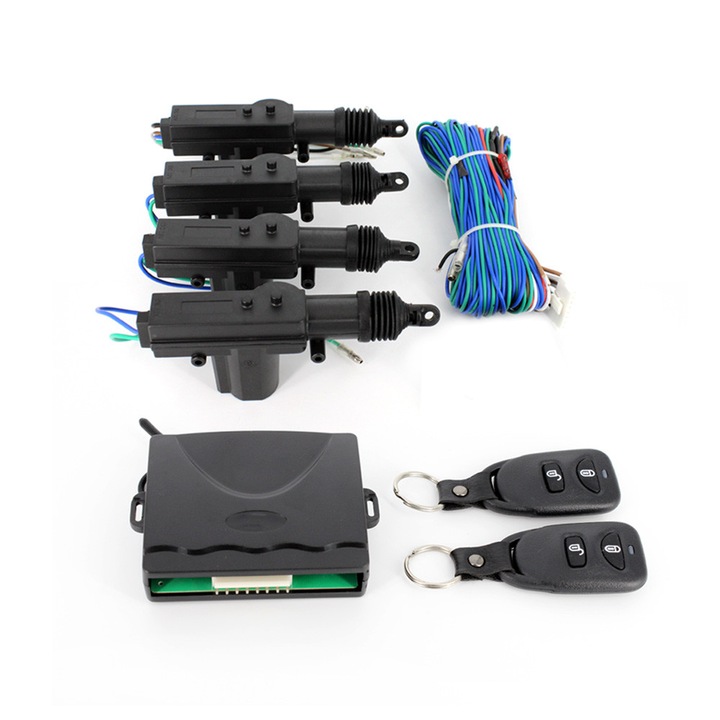 Autó központi zár készlet CARGUARD távirányítóval, 4 motor, 12V, komplett kábelezés
