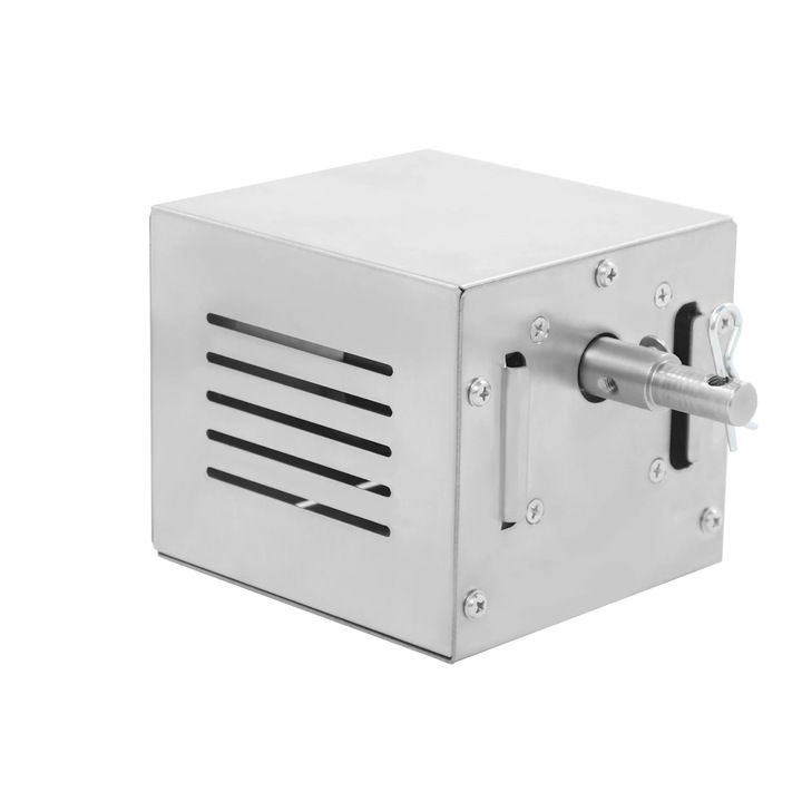Motor rotisor BBQ, 220V 25W, inox, 12×11×10, 5 cm, cablu de alimentare prelungit, pentru gratar, pui, peste, argintiu