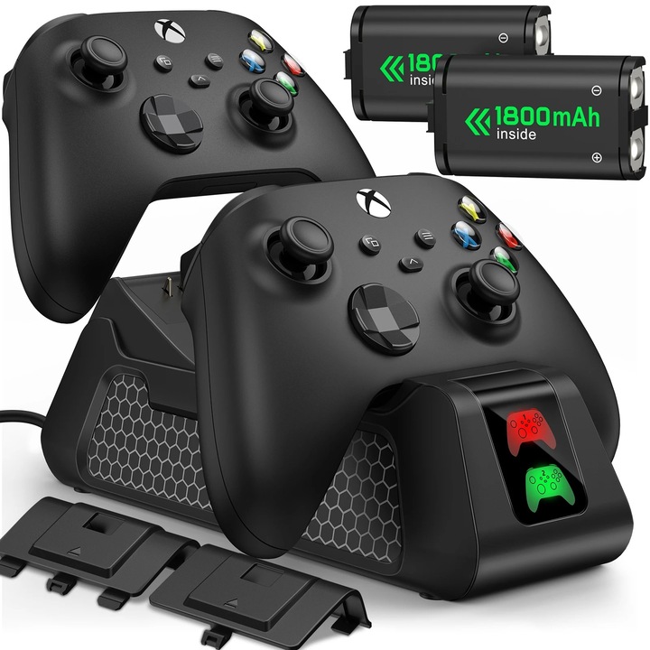 Set statie incarcare, 2 baterii reincarcabile 1800mAh, pentru Xbox One, Xbox Series X/S, Negru