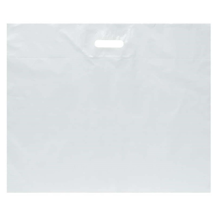 Set De Pungi Din Folie Alba, Neopak, Material Ldpe, Grosime 60 Μm, Tip Manere Decupate Pentru Degete, Constructie Colturi Intarite Sus Si Jos, 60 x 50 cm, Alb, 100 Buc