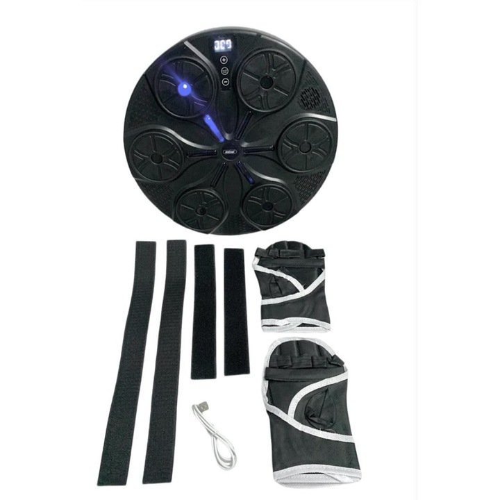 Tinta lovituri Andowl, montabilă pe perete, conectivitate Bluetooth, difuzor incorporat, albastru, 36,5x36,5cm, cu mănuși incluse