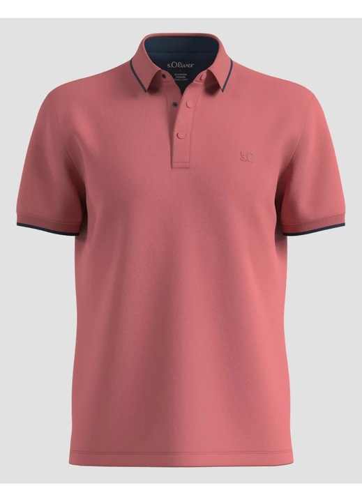 S.Oliver Big Sizes Tricou polo barbati big sizes, din amestec de bumbac cu elastan si detalii contraste, Regular fit, Roz prafuit
