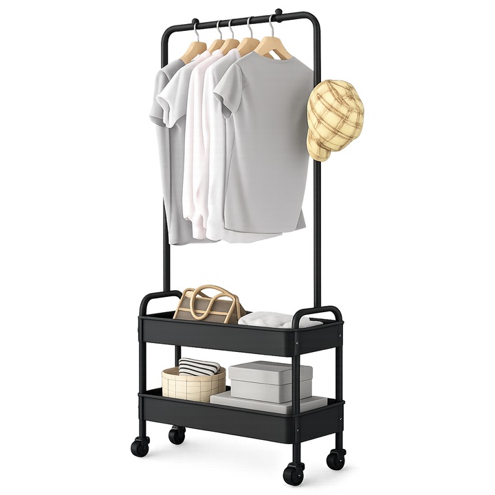 Suport portabil pentru haine, awwaline, negru, 2 compartimente, 159x67x30cm