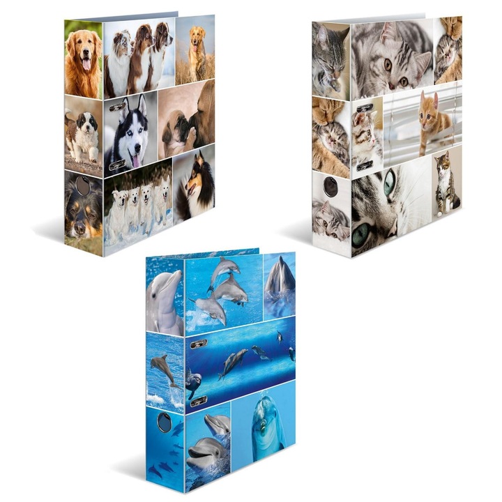 Set 3 bibliorafturi HERMA, motiv animale, plastifiat, 7 cm, capacitate 400 coli A4