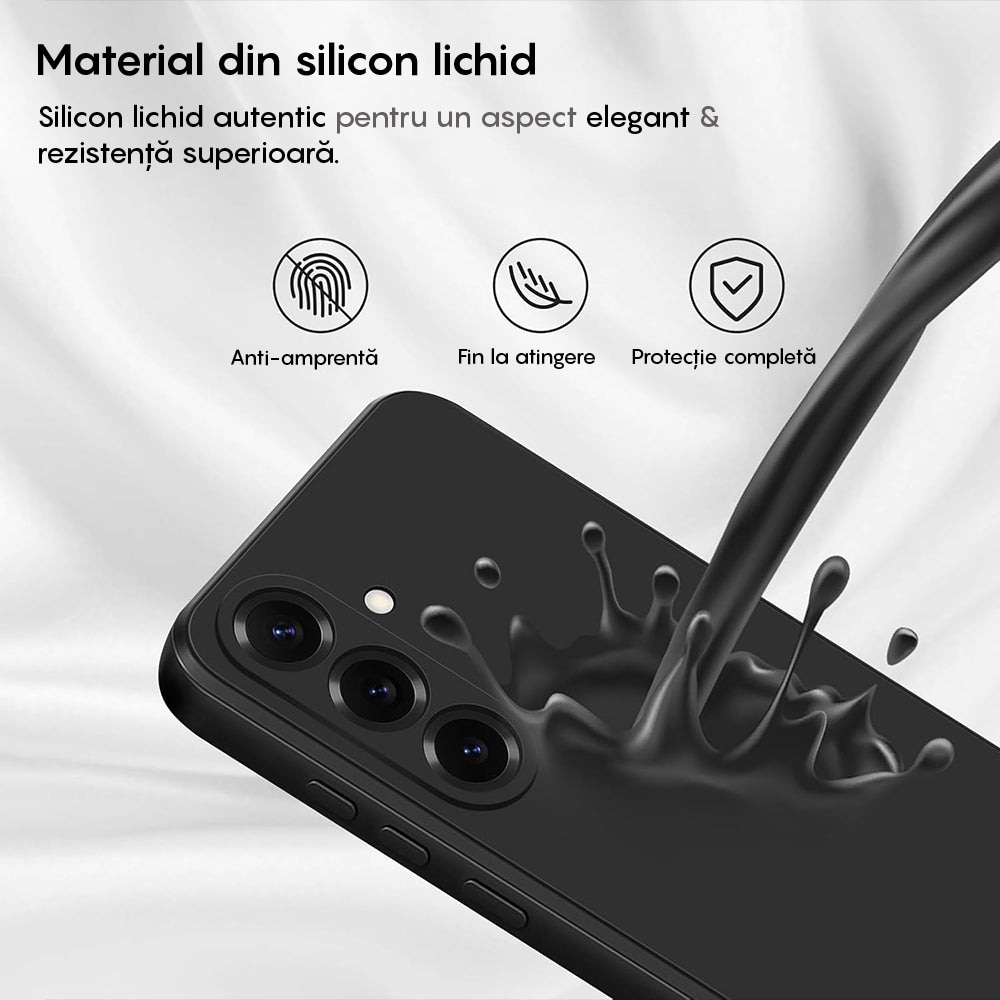 Husa CASEY STUDIOS compatibila cu Samsung Galaxy S25, Soft Silicone Premium, pentru Incarcare Wireless, Microfibra in Interior, Margini Ridicate pentru Protectia Ecranului si a Camerelor, Negru