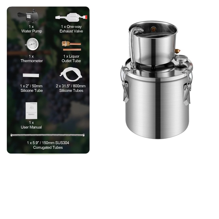 Пълен комплект за дестилация, 3 галона, конструкция от неръждаема стомана, ефективна охладителна система