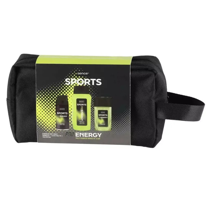 Set cadou barbati Sence Sports Pro Energy, parfum fresh de citrice, geanta de toaleta, 4 produse