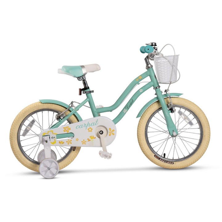 Bicicleta copii Velors Carpat C16178A, 16", Turcoaz, pentru 4-6 ani, roți V-brake