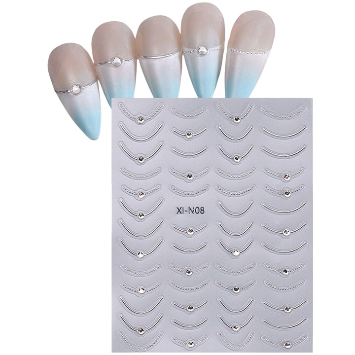 Decoratiuni pentru unghii, 3D, stickere, argintiu