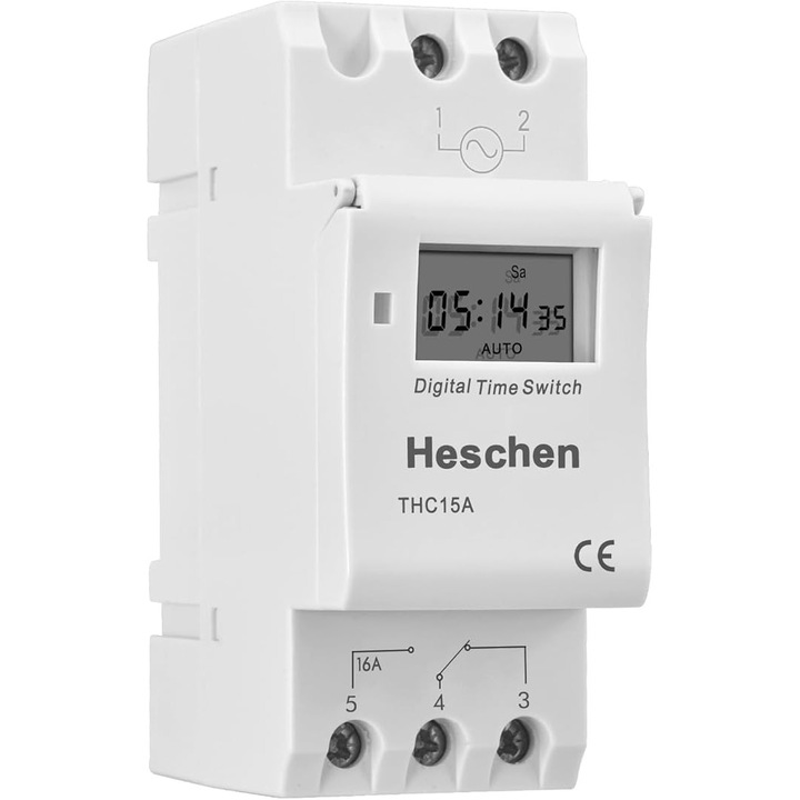 Releu temporizator digital programabil, heschen, 16A, 230V AC, montaj sina DIN, afisaj LCD
