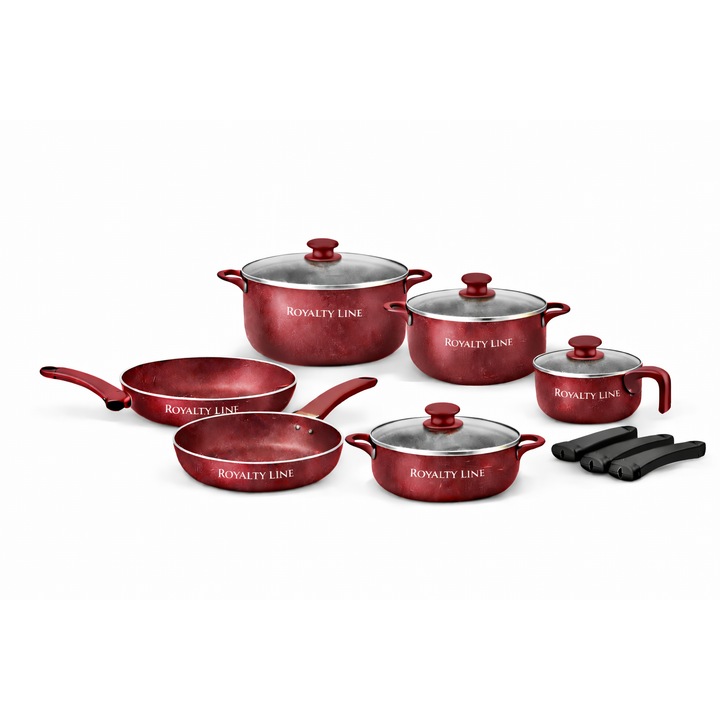 Set vase gatit Royalty Line, 14 piese, marmura, burgundi. 6.5 l