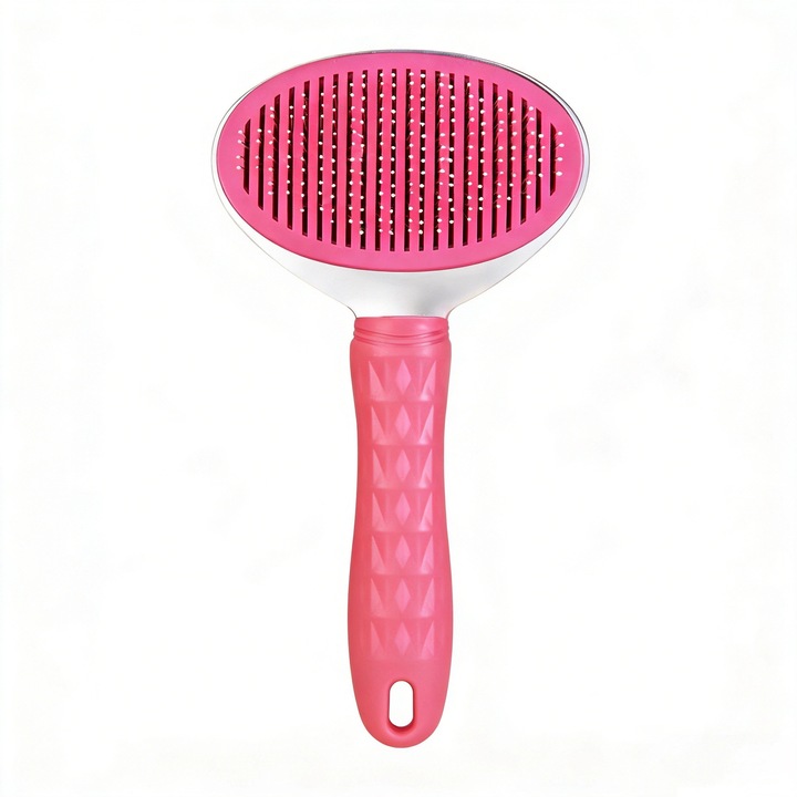 Гребен за домашни любимци, розов, за котки и кучета, дълбоко почистване, ергономична дръжка