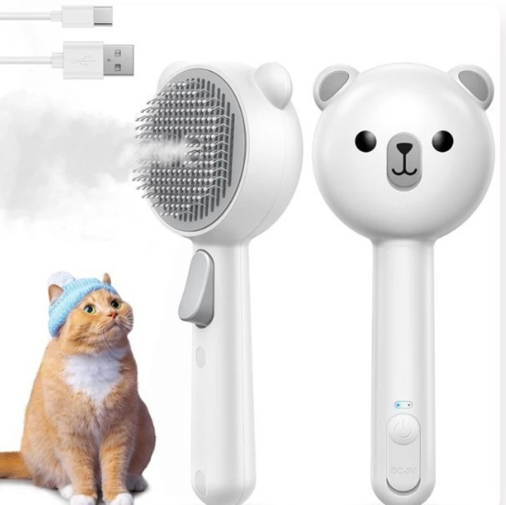 Perie cu Abur Profesionala pentru Caini si Pisici, Pentru Toate Tipurile de Par, Reincarcabila, Usor de Utilizat, Autocuratare, Baterie 300 mAh, Ingrijire Animale