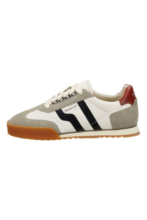 Gant, Baylle nyersbőr sneaker textilrészletekkel, Fehér/Fekete/Bézs