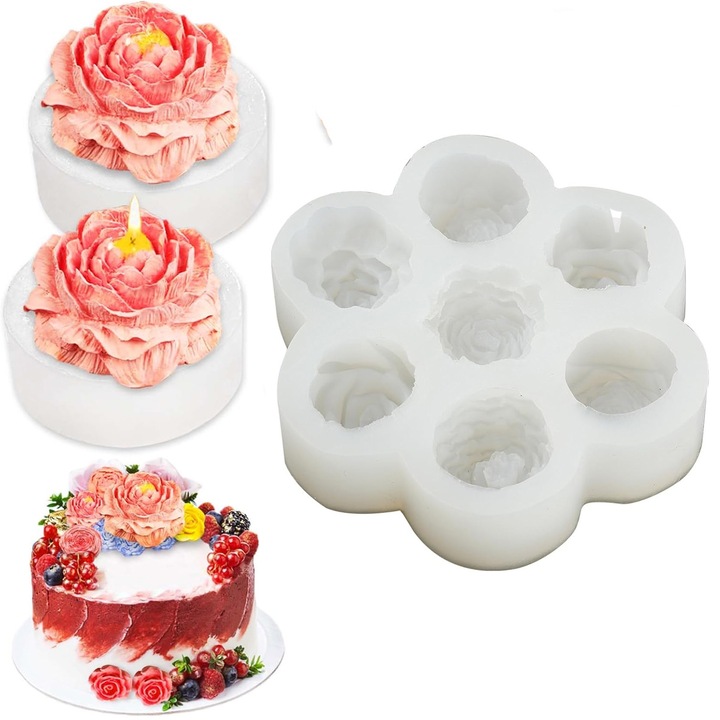 Formă siliconică reutilizabilă pentru lumanari, FooFoony, set 7 cavități, alb crem